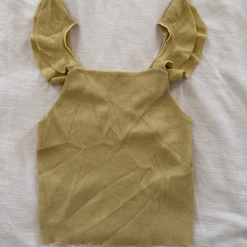 Zara girls shimmery Yellow Ruffled Sleeve top